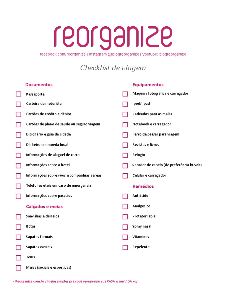 Reorganize Checklist Viagem 2016 PDF | PDF | Aparência humana | Roupas