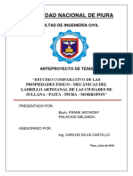 Estudio Comparativo de Las Propiedades Fisico - Mecánicas Del Ladrillo Artesanal de Las Ciudades de Sullana - Paita - Piura - Morropon