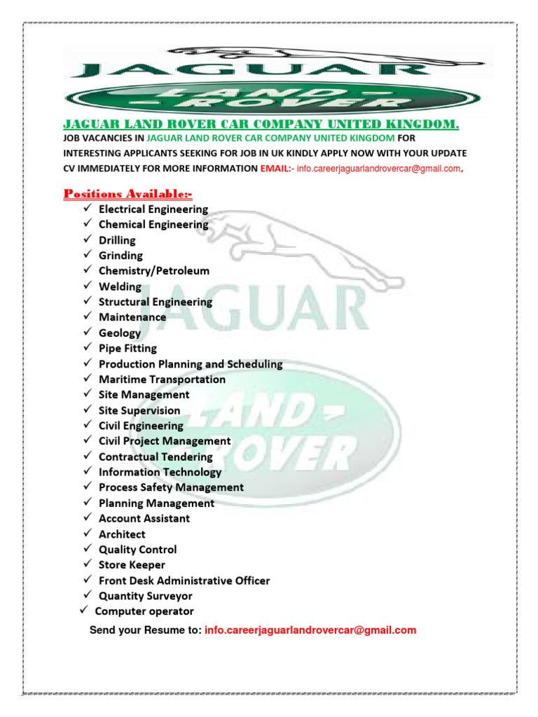 Jaguar Land Rover Job Vacancies | PDF