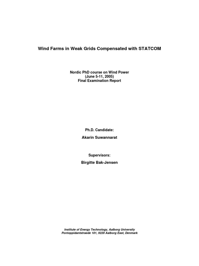 Wind Farms with STATCOM in Weak Grids | PDF | Wind Power | Electrical ...