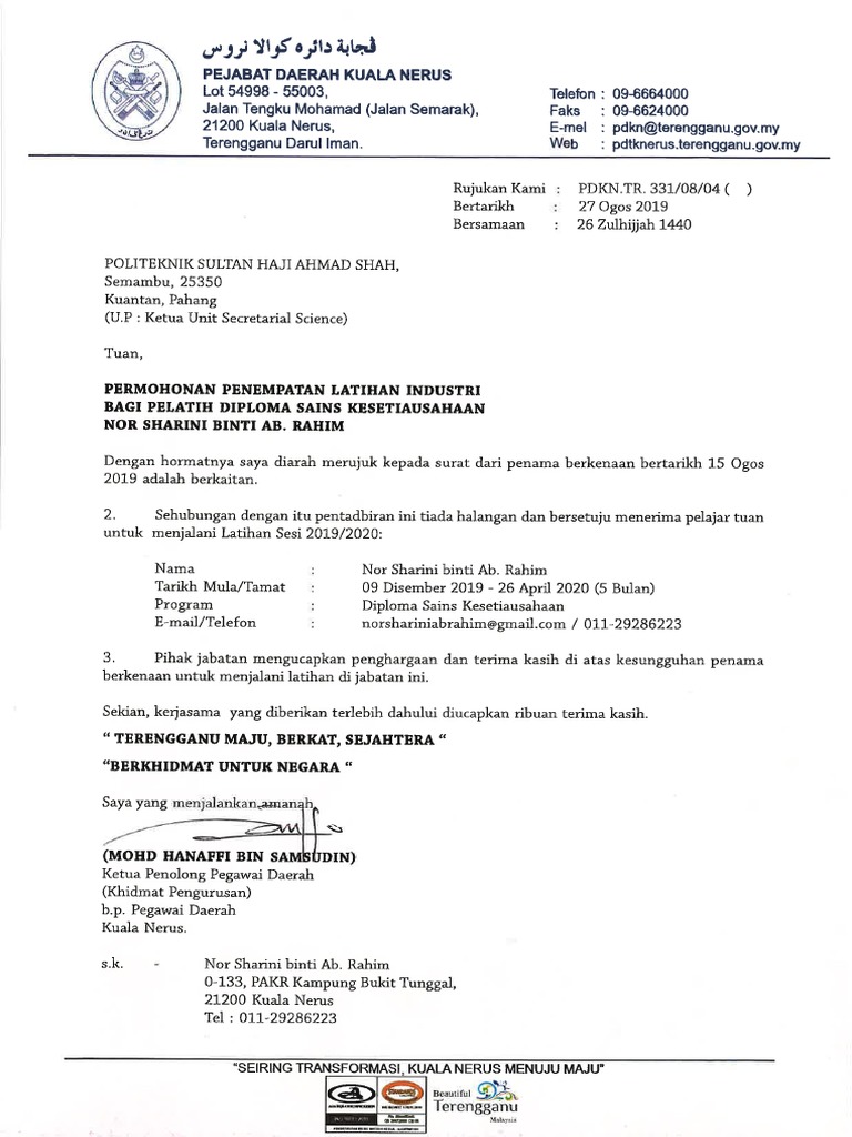 Surat Permohonan Latihan Industri PDF | PDF