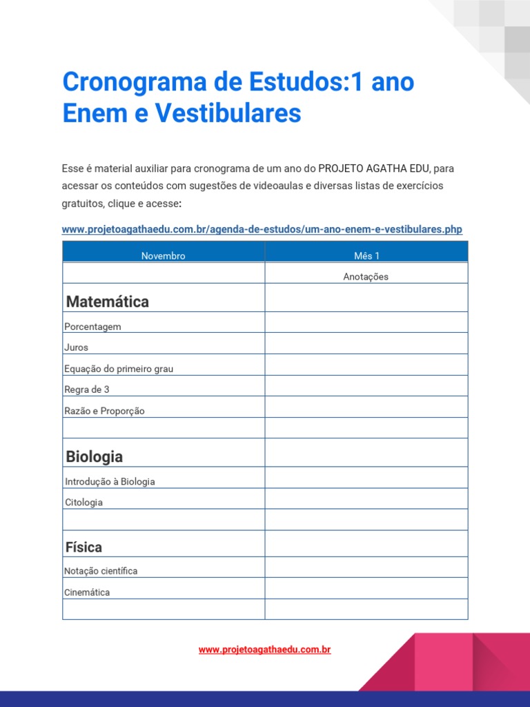 Cronograma de Estudos para Enem e Vestibulares | PDF | Brasil | Geografia