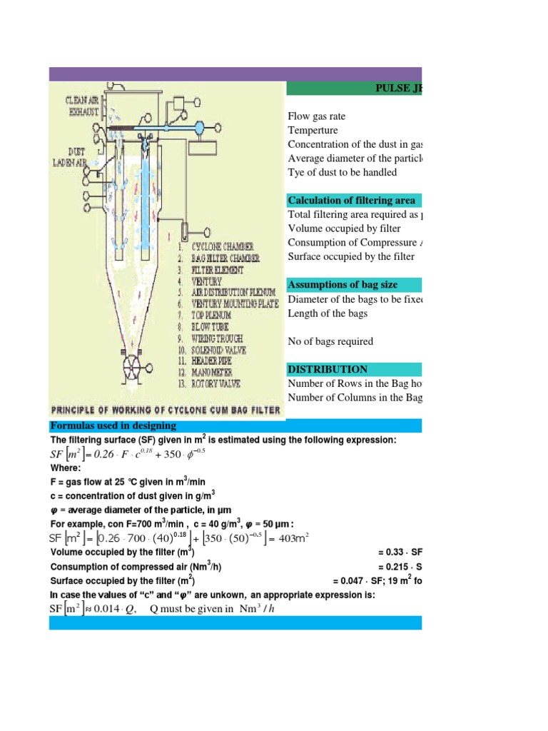 Bag Filter Calculation PDF Gases Materials