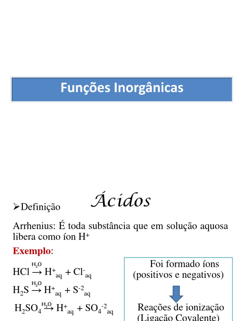 Aula Funções Inorgânica | PDF | Ácido | Sal (Química)