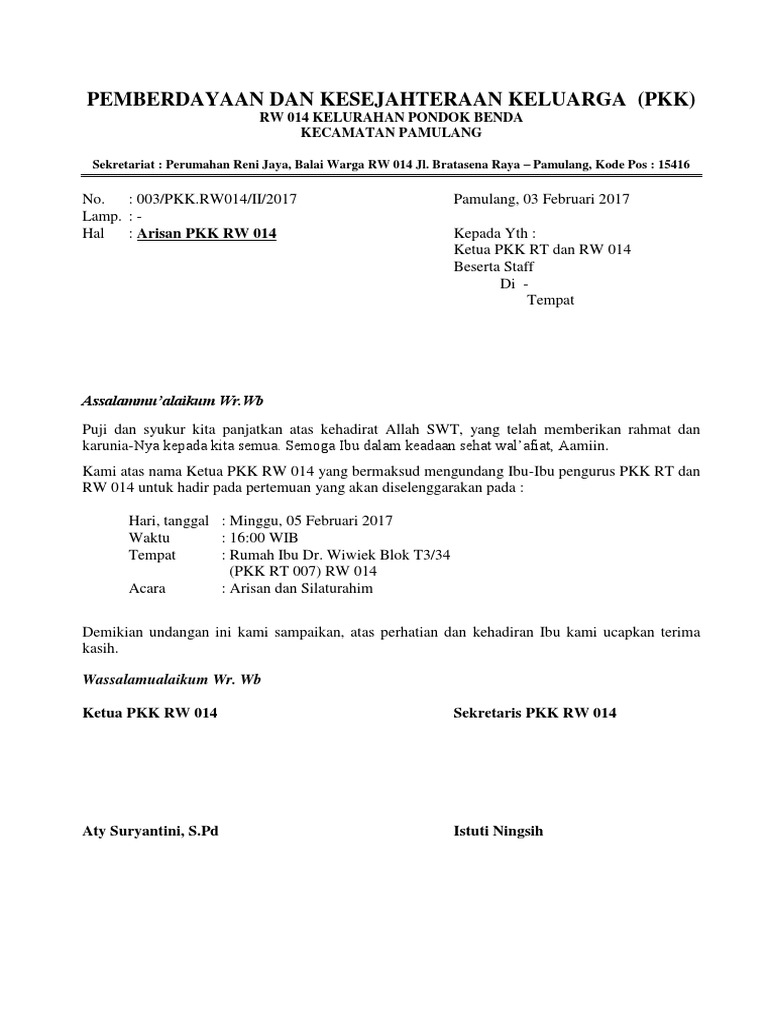 Contoh Surat Undangan Arisan Rt Pdf