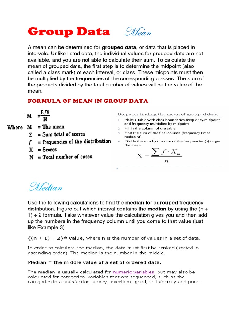 Group Data Mean Median Mode Statistics