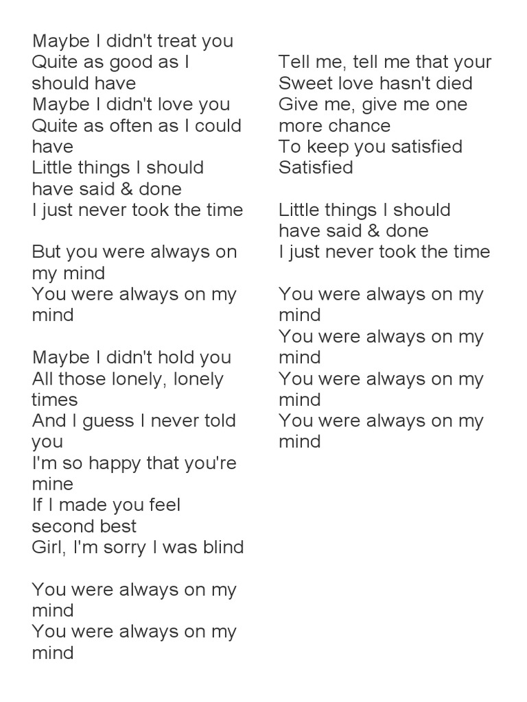 Always On My Mind Lyrics Pdf Pdf