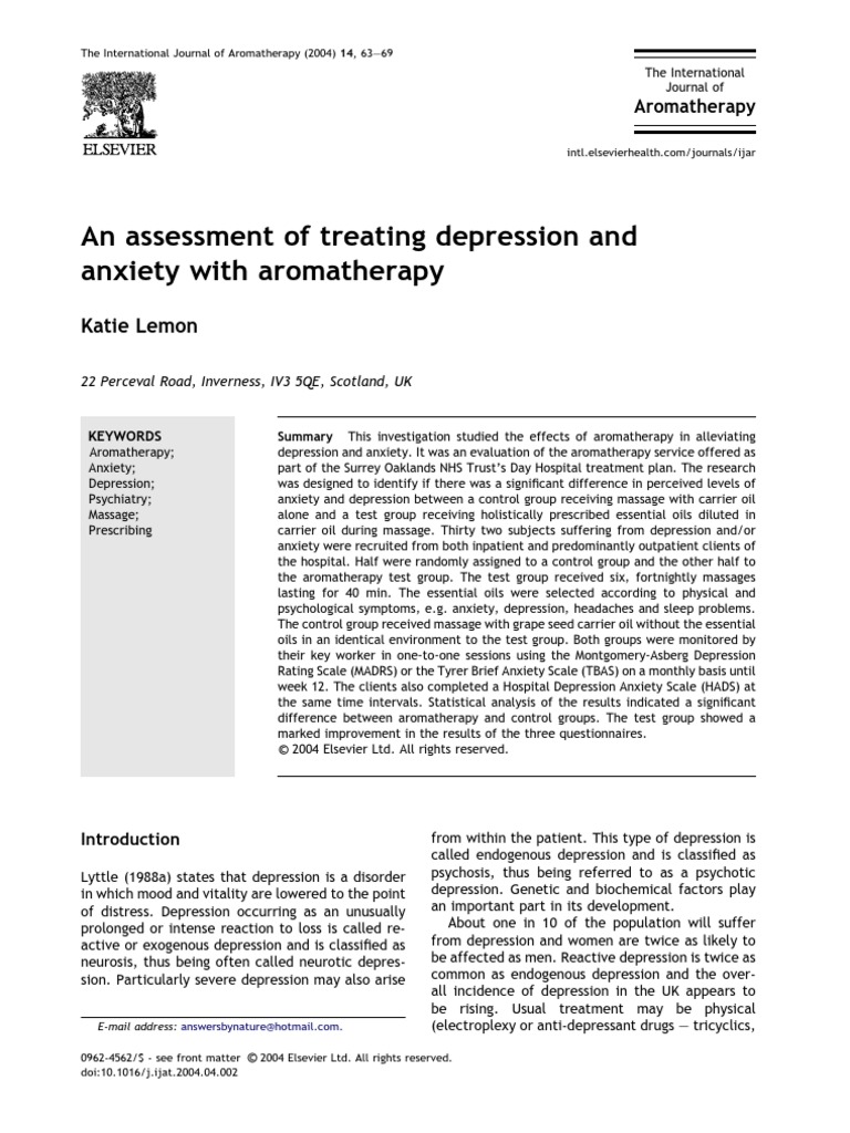 10 1016j Ijat 2004 04 002 PDF Aromatherapy Major Depressive Disorder