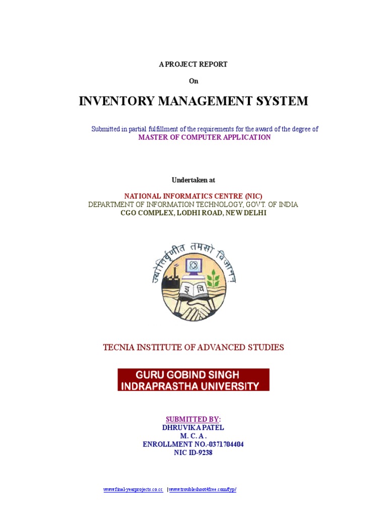 A PROJECT REPORT On INVENTORY MANAGEMENT | PDF | Visual Basic .Net ...