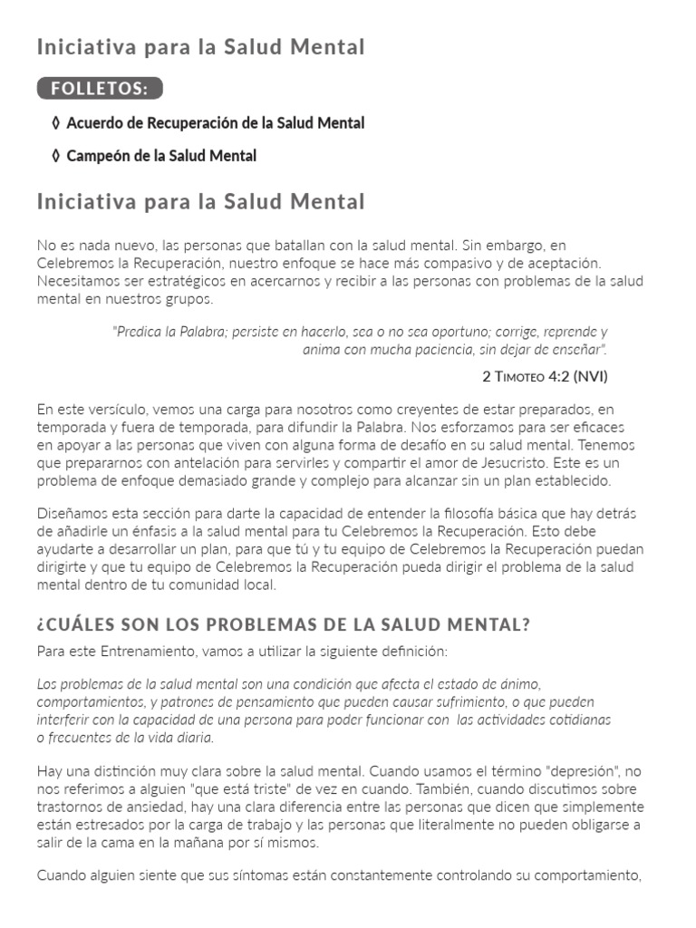Estrategias de Apoyo a la Salud Mental | PDF | Salud mental | Trastorno ...