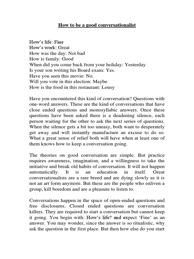 Mastering the Art of Conversation | PDF | Question | Storytelling