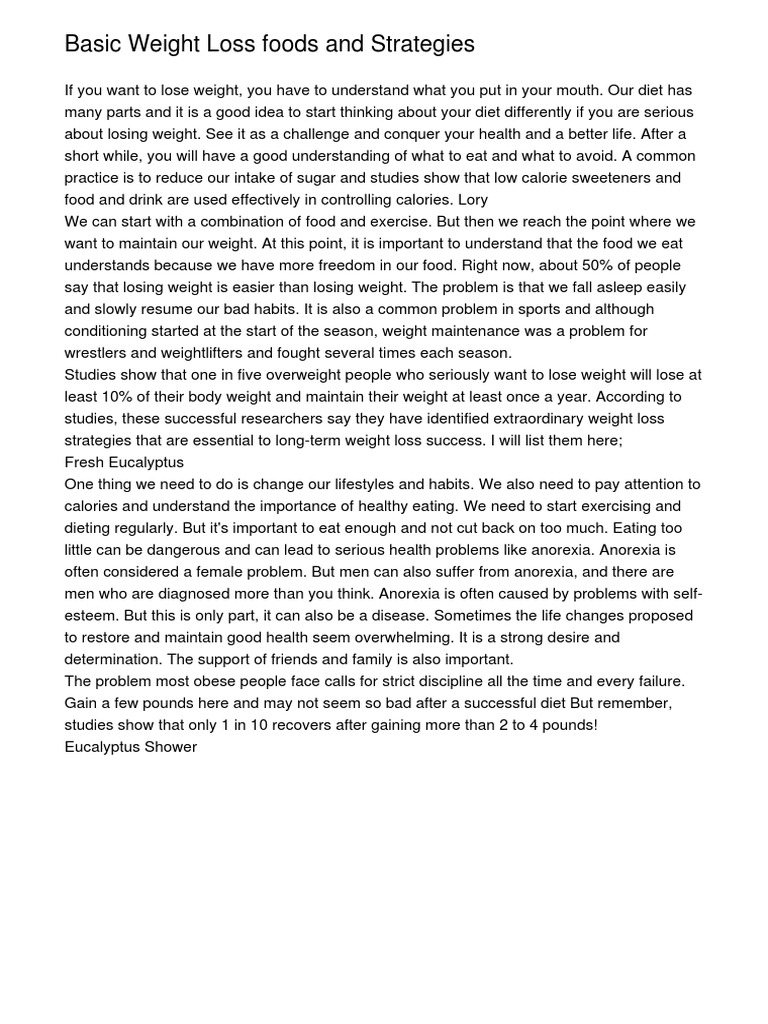 Basic Weight Loss Foods and Strategies PDF Dieting Weight Loss