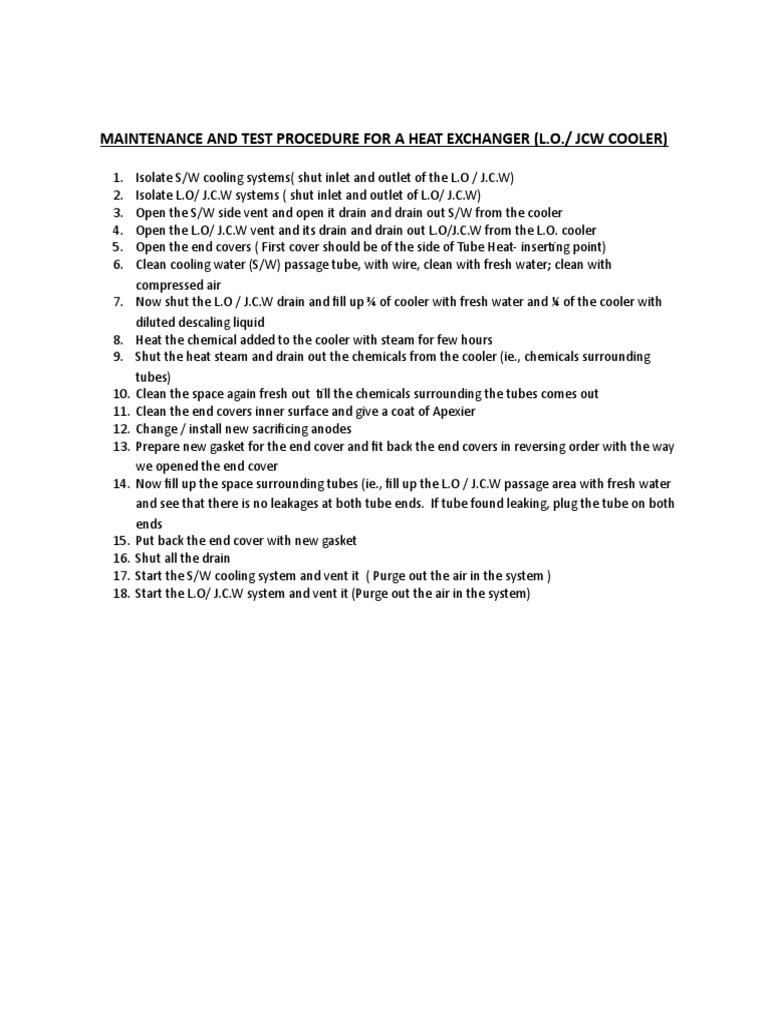 Maintenance and Test Procedure For Heat Exchanger PDF