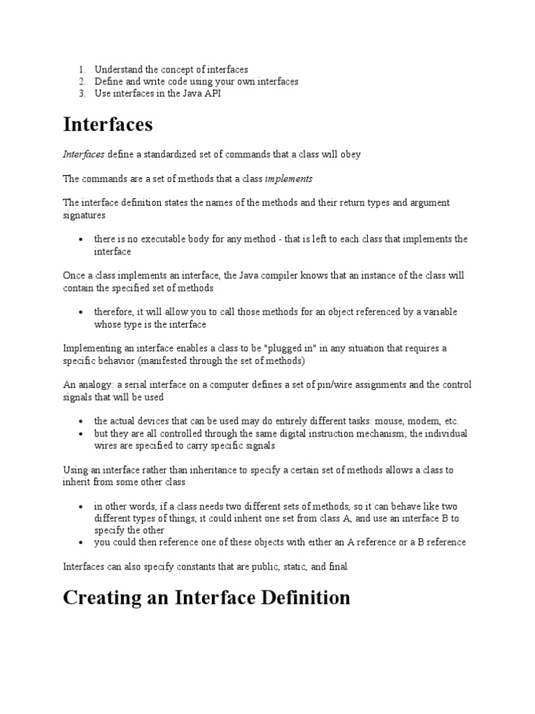 Understand The Concept Of Interfaces Pdf Class Computer