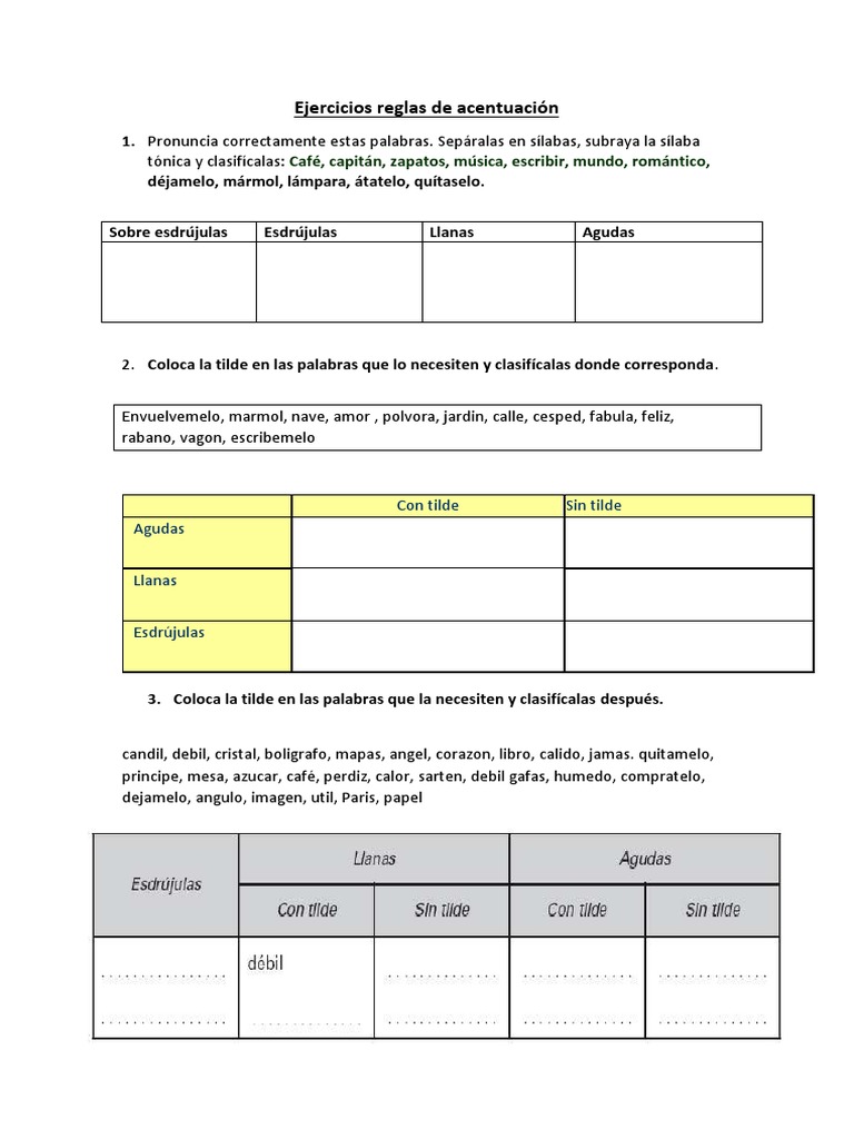 Ejercicios de Acentuación y Tildes | PDF | Artes del Lenguaje y ...