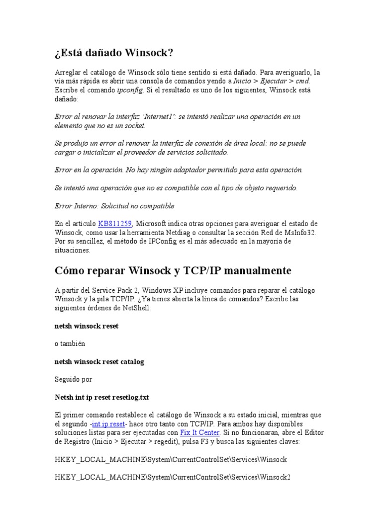 Está Dañado Winsock | PDF | Registro de Windows | Archivo de computadora