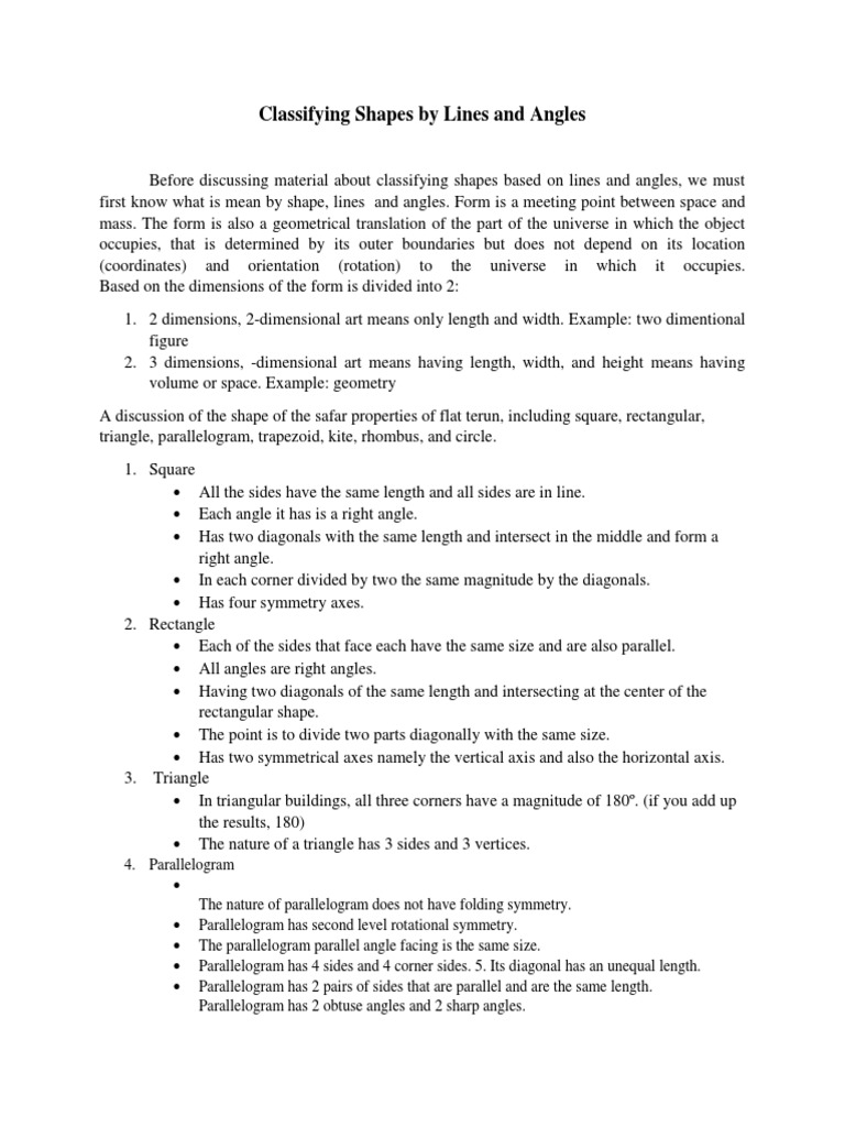 Classifying Shapes by Angles and Lines | PDF | Rectangle | Line (Geometry)