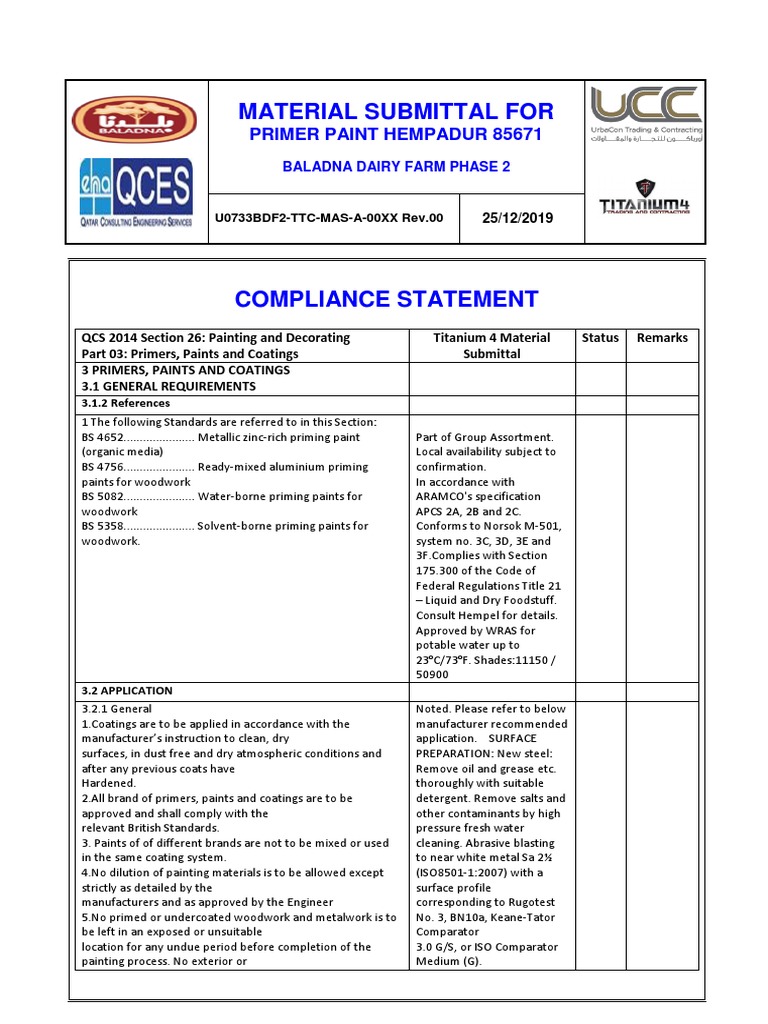 Compliance Statement for Hempadur 85671 | PDF | Paint | Business Process