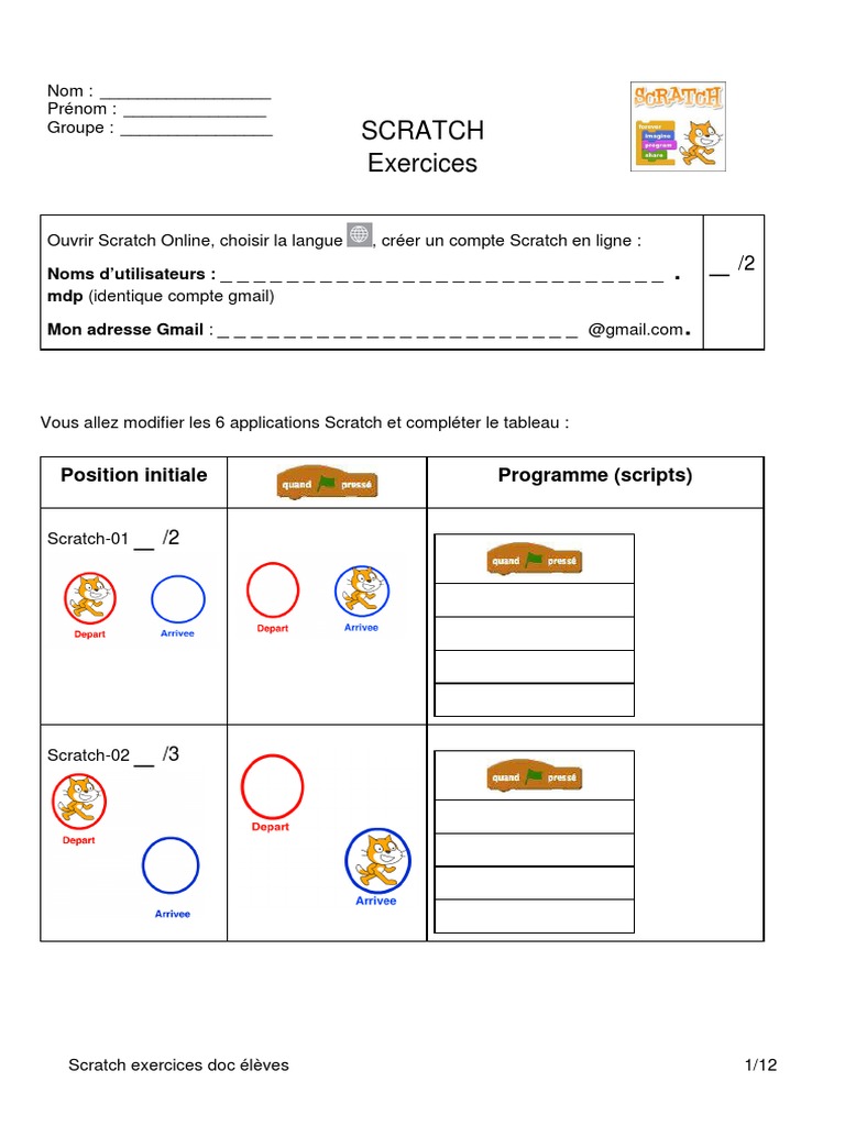 Exercices Scratch pour 5ème élèves | PDF | Loisirs | Des sports
