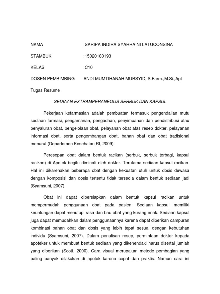 Sediaan Kapsul Racikan Farmasi | PDF | Pengembangan Diri | Kesehatan ...