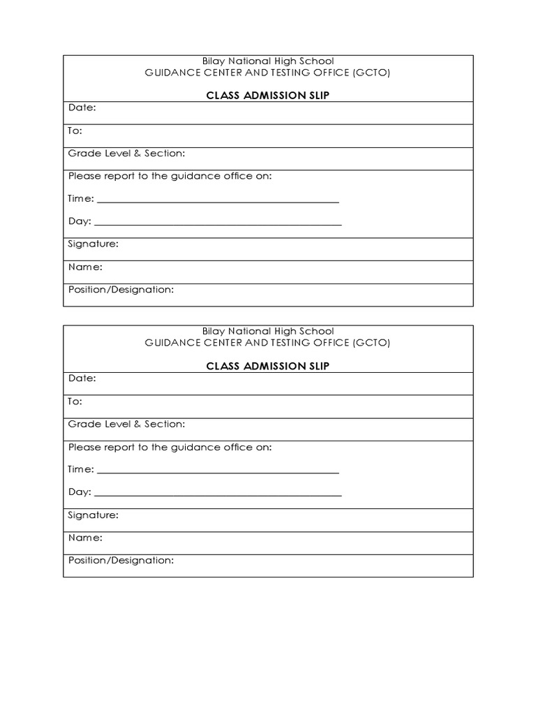 Class Admission Slip Template | PDF | Business