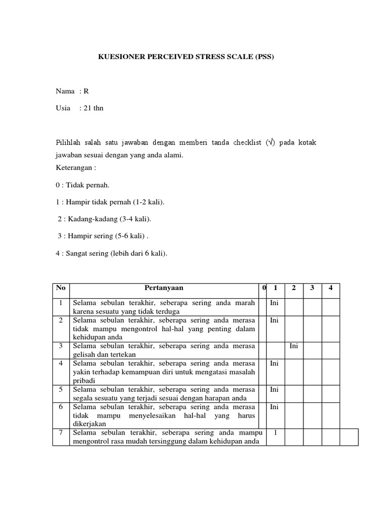 Kuesioner Skala Stres PSS-10 Indonesia | PDF | Gaya Hidup