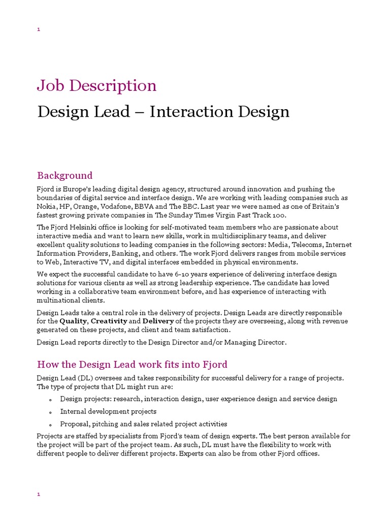 Lead Designer Job Description / By emily stevens, updated on july 21st