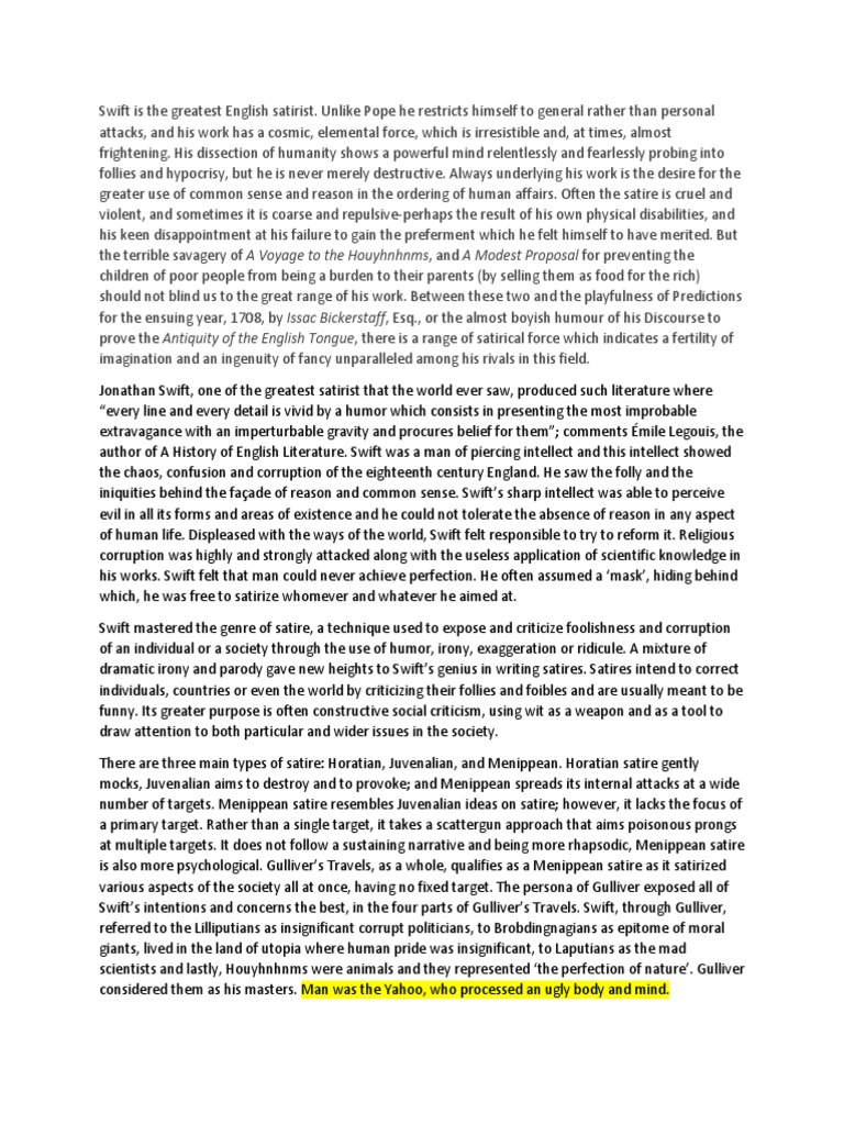 The Satire in 'Gulliver's Travels' PDF Satire Gulliver's Travels