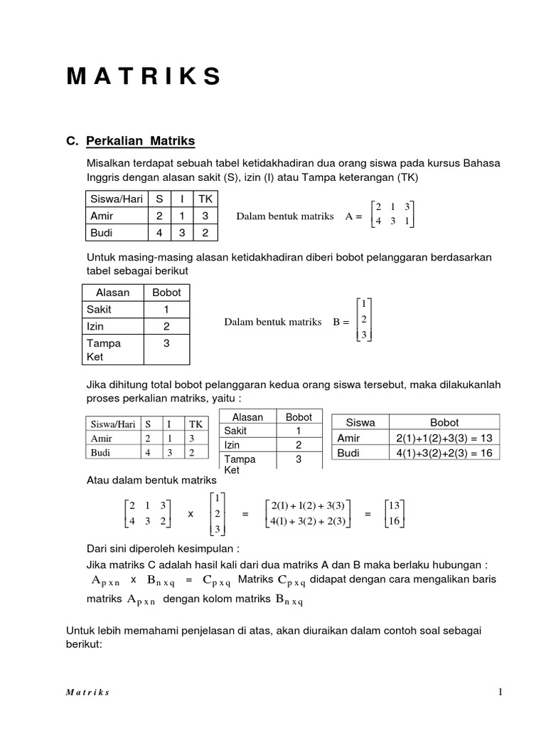 Contoh Soal Perkalian Matriks | PDF | Metode & Bahan Ajar