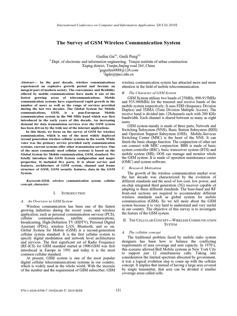 Survey of GSM Wireless Communication | PDF | Cellular Network | Gsm