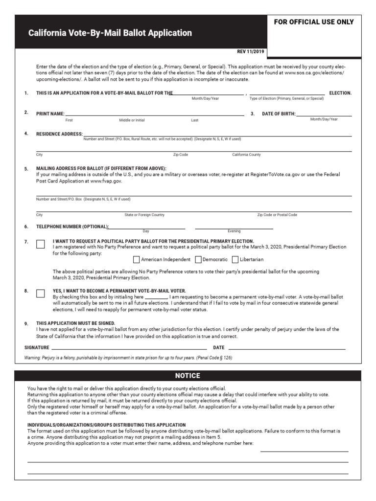 Vote by Mail Application | PDF | Postal Voting | Voter Registration