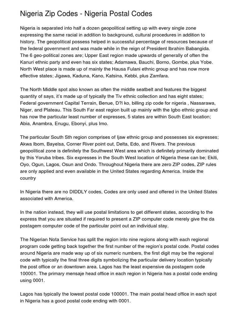 Nigeria Zip Codes Nigeria Postal Codes PDF Nigeria West Africa