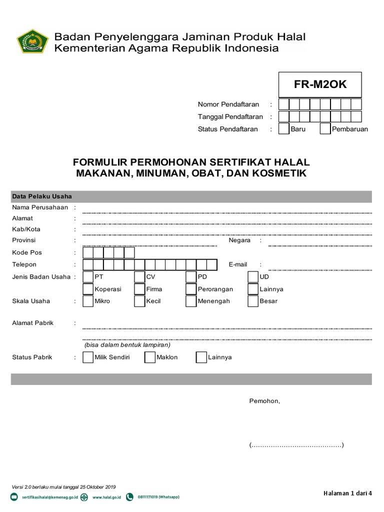 Formulir Pendaftaran Sertifikat Halal | PDF | Hukum