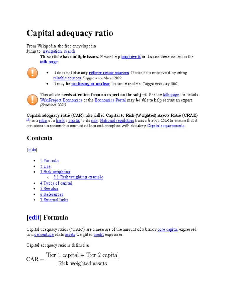 Capital Adequacy Ratio Improve It Talk Page References or Sources