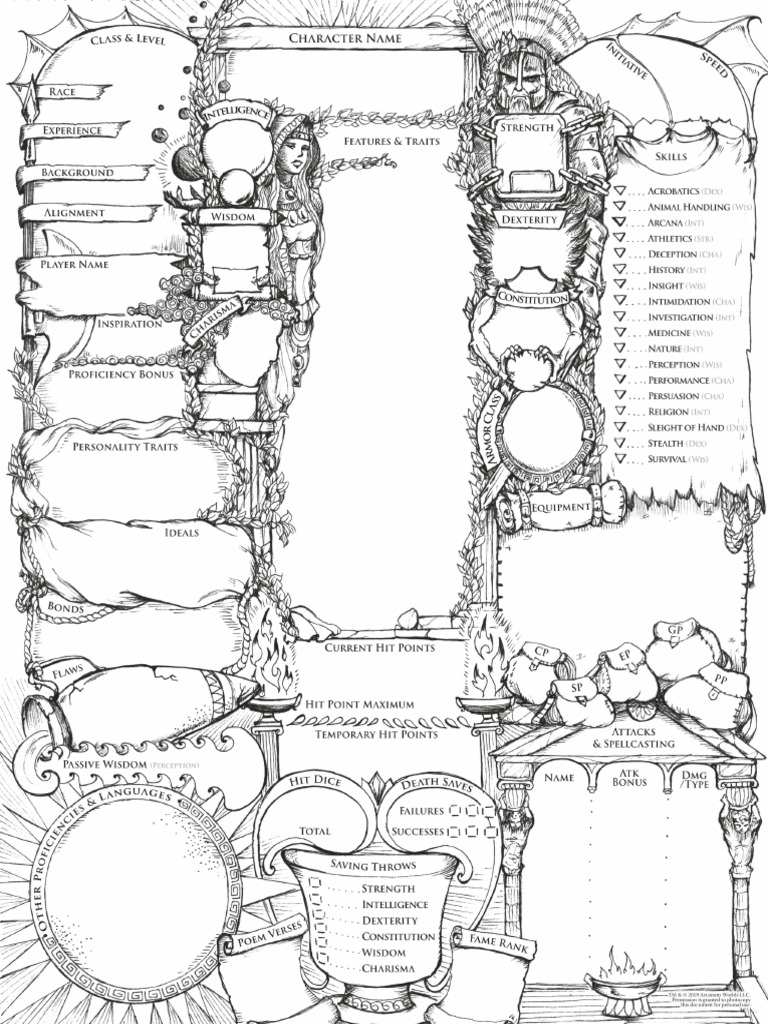 PDF Printable Dungeons Dragons 5th Ed Character Sheet, 43 OFF