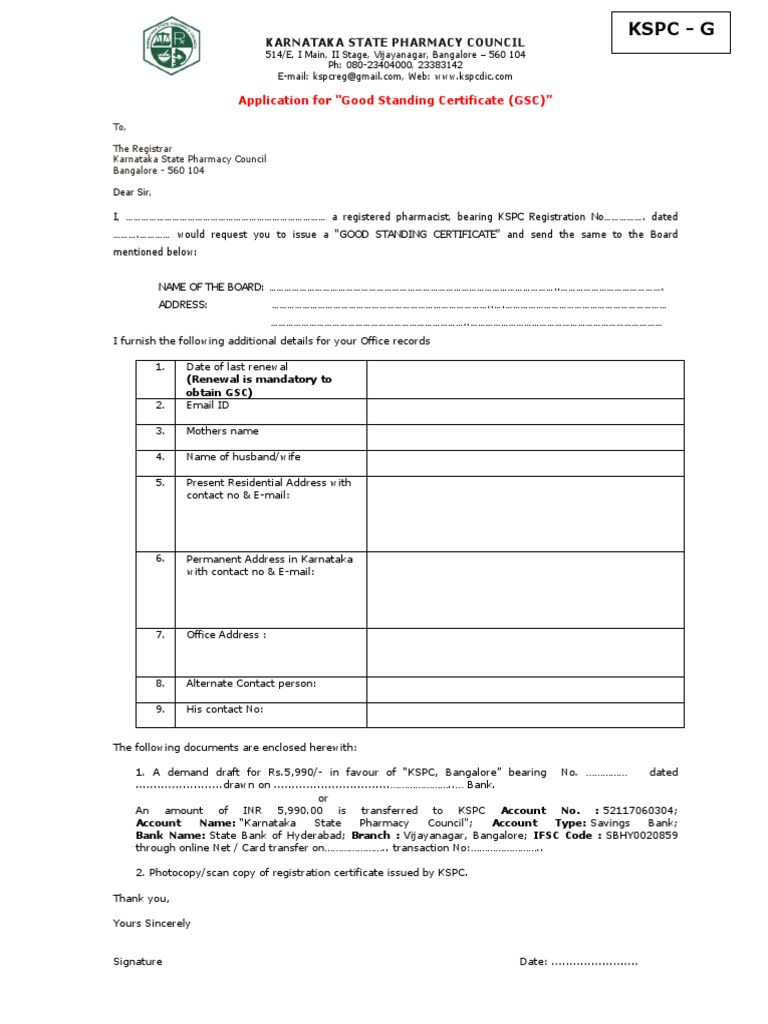 KSPC-G - Application Form For Good Standing Certificate | PDF | Business