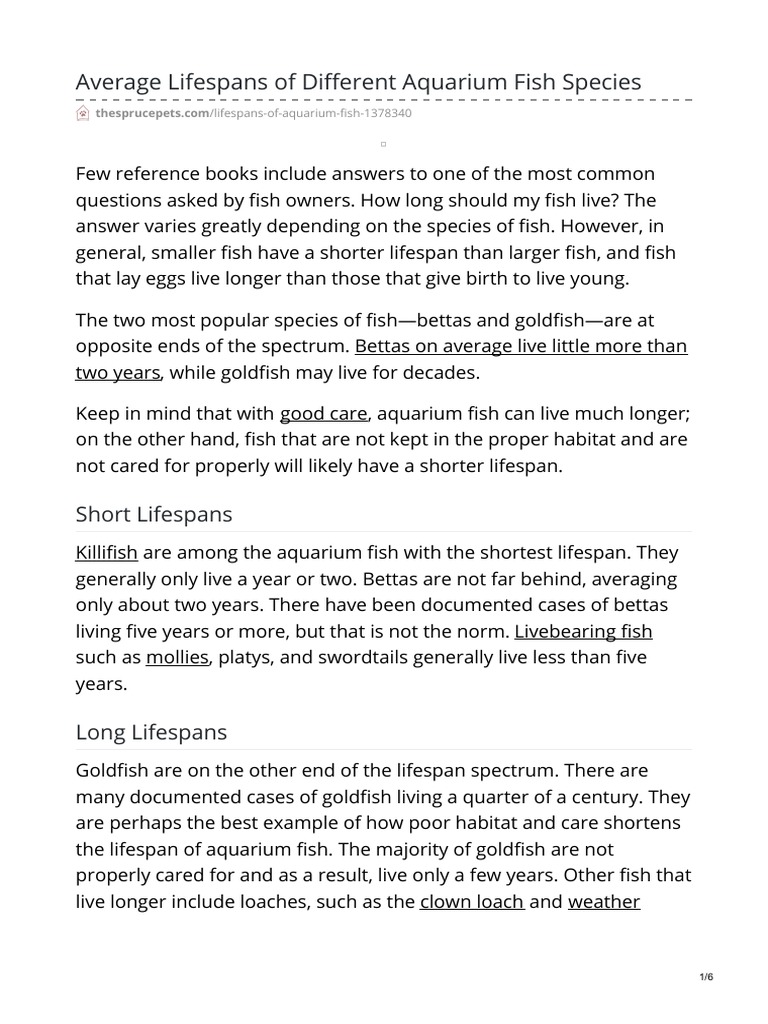 Average Lifespans of Different Aquarium Fish Species | PDF ...