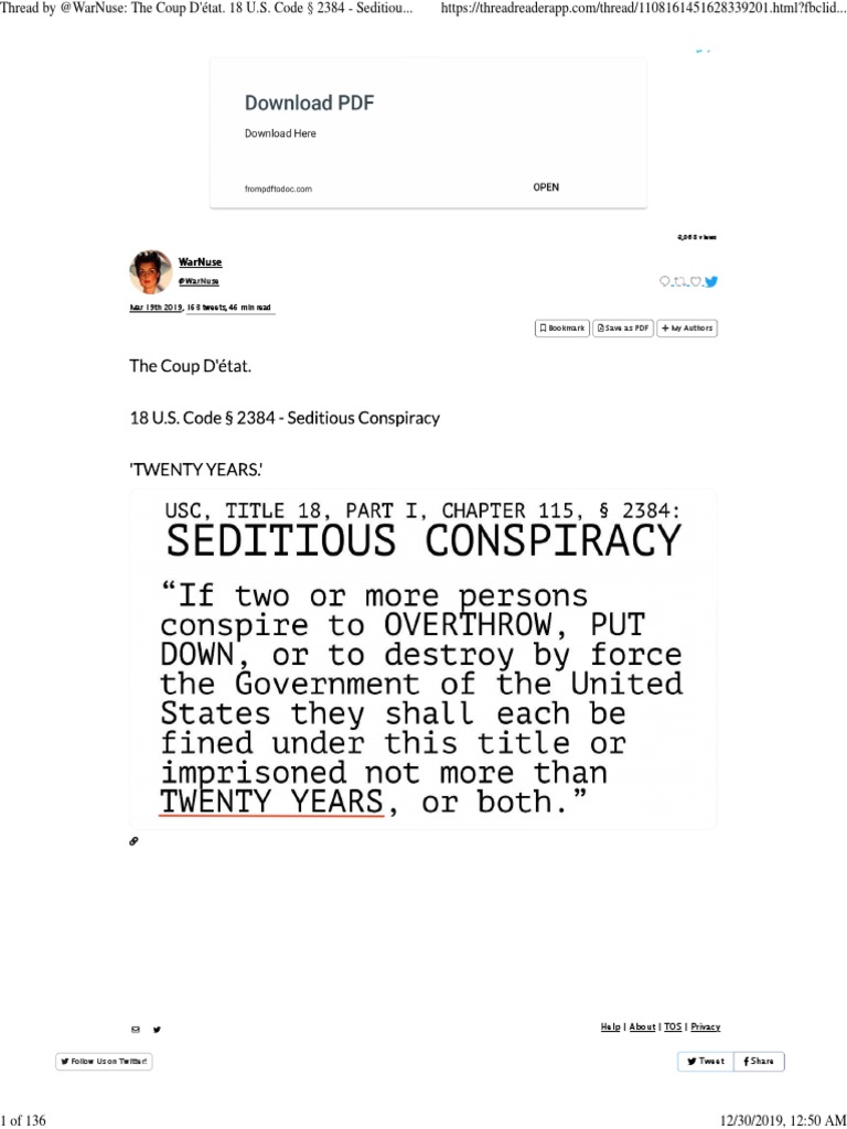 Thread By Warnuse The Coup D Etat 18 U S Code 2384