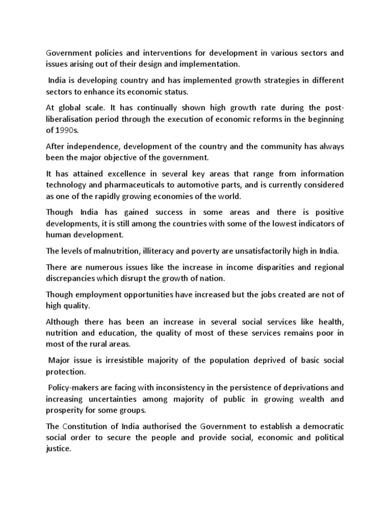 Government Policies and Interventions For Development in Various ...