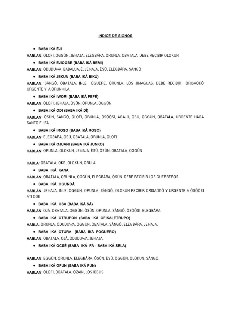 Signos de Ifá: Indice y Significados | PDF | Santeria | Deidades