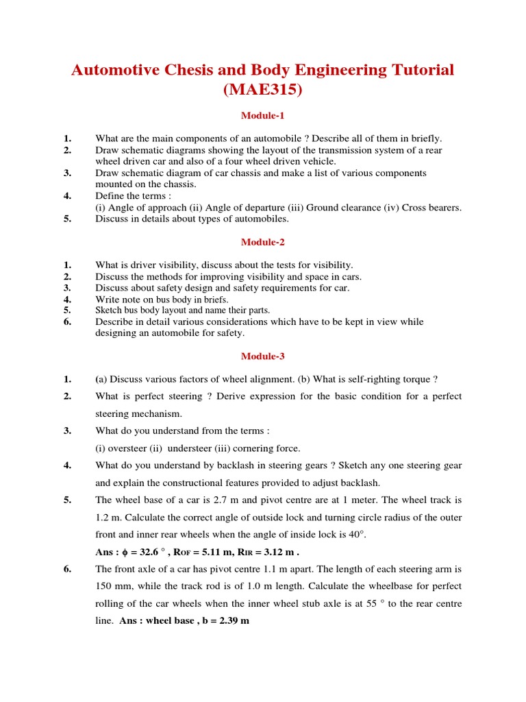 Automotive Chasis and Body Engineering Tutorial | PDF | Brake | Steering