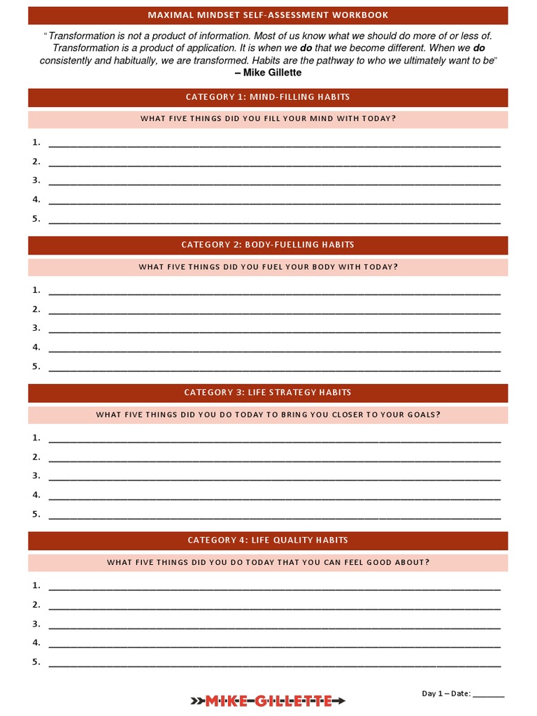 Maximal Mindset Self-Assessment Workbook | PDF | Behavior Modification ...