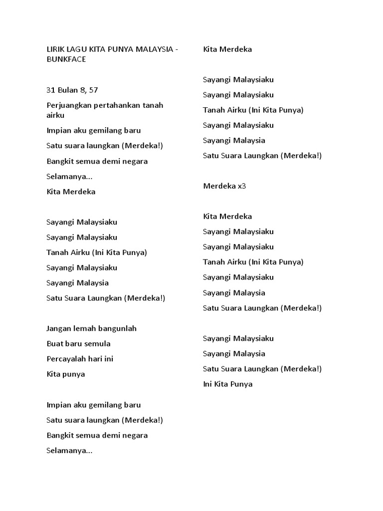 Lirik Lagu Kita Punya Malaysia Pdf