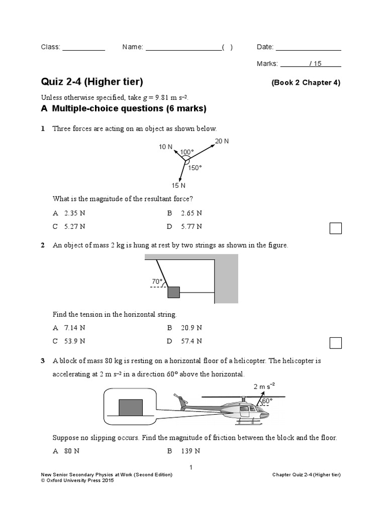 CH Quiz 2-4 Higher Tier e | PDF | Tension (Physics) | Force