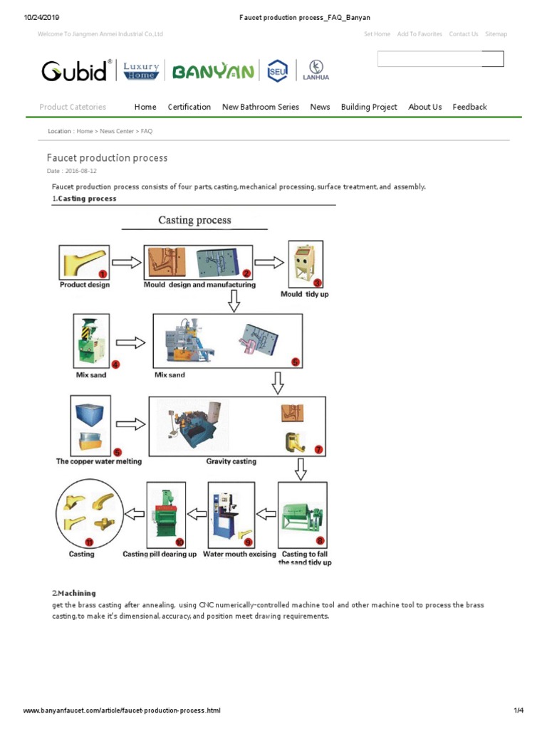 Faucet Production Process PDF Industrial Processes Chemical Substances
