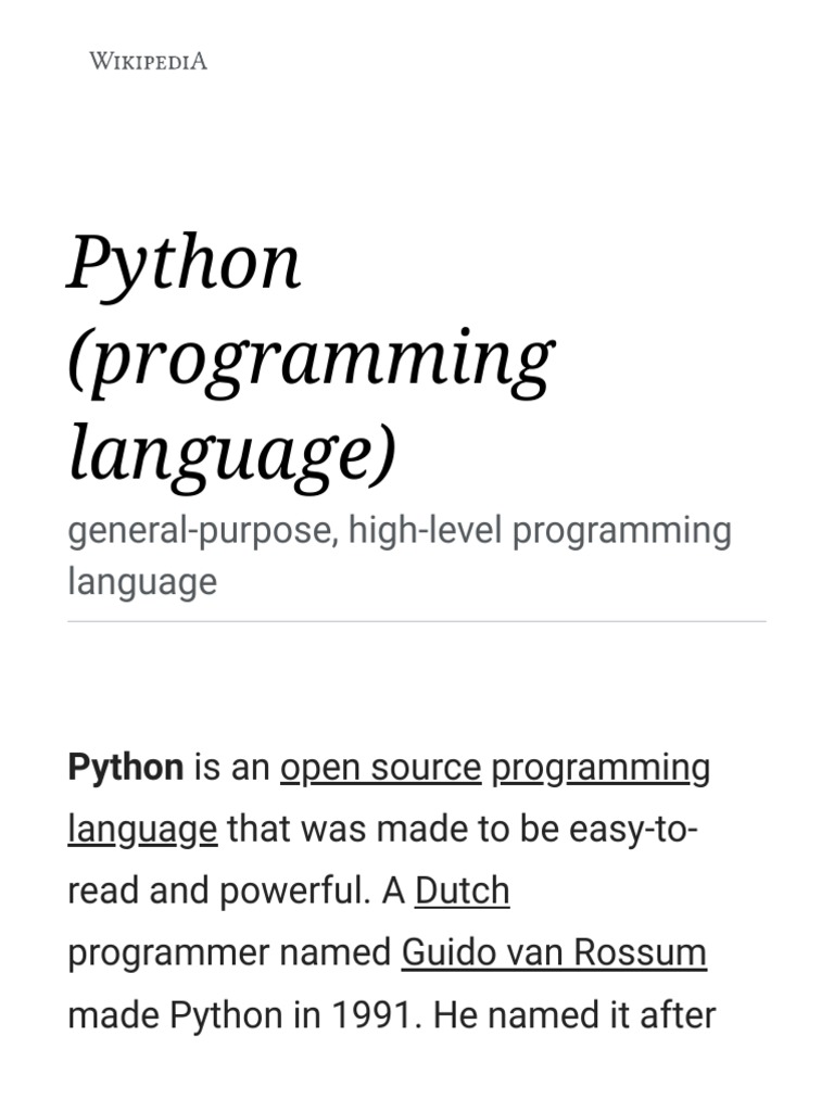 Python (Programming Language) - Simple English Wikipedia, The Free ...