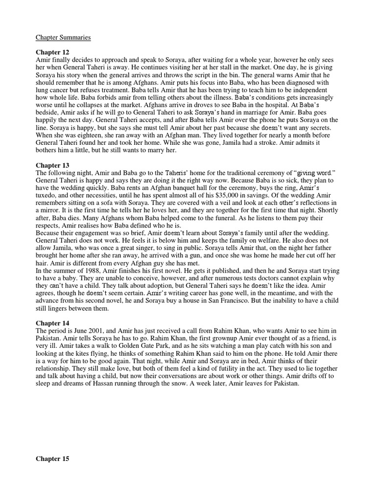 Kite Runner Chapter Summaries (1216) PDF Taliban Kabul