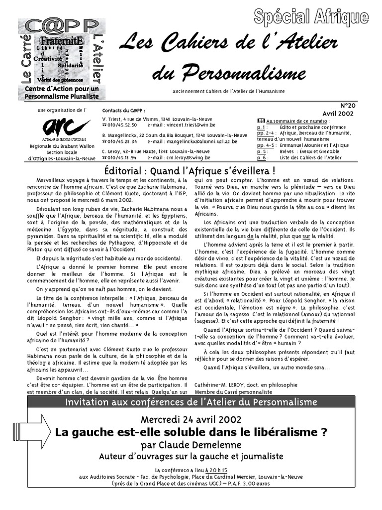 Page De Garde Cahier Culture Humaniste Cahier 20 | PDF | Afrique | Nature humaine