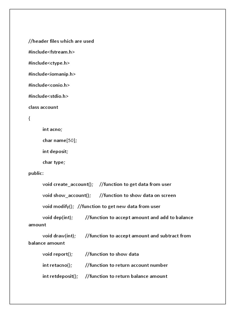 Bank Account Management System Code | PDF | Areas Of Computer Science ...