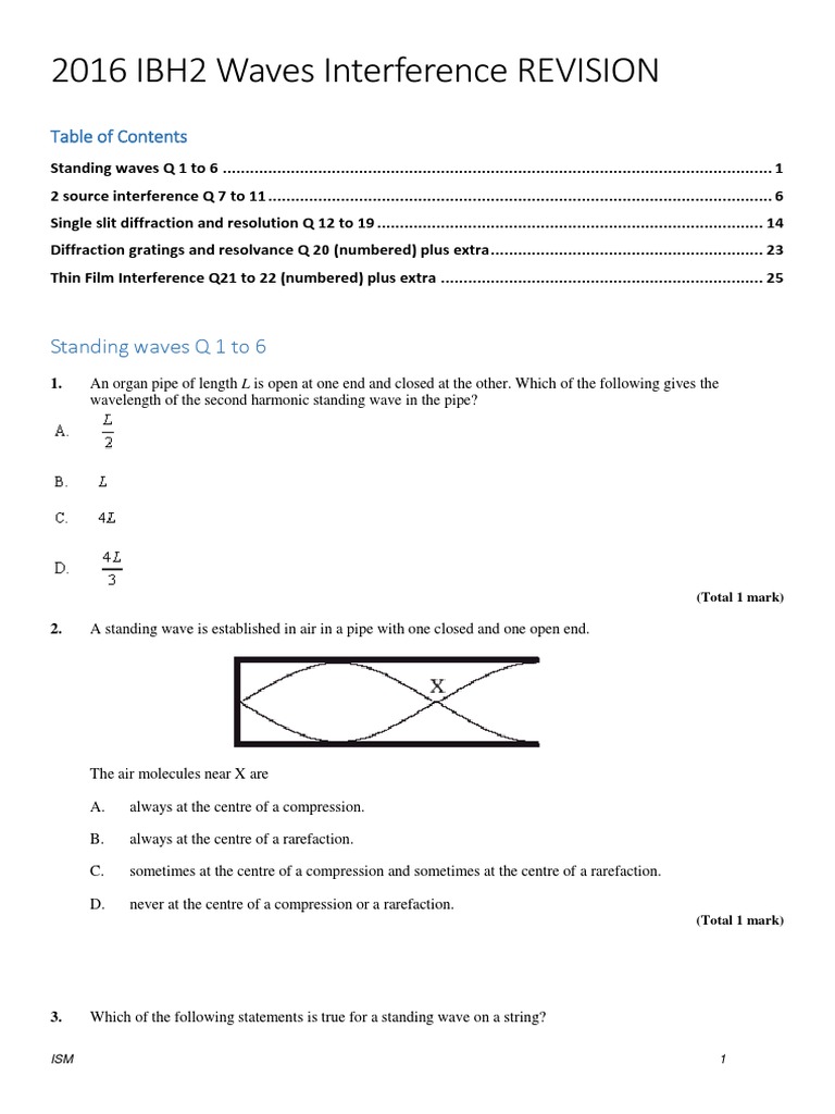 2016 Ibh2 Waves Interference Revision Docx Diffraction Angular Resolution